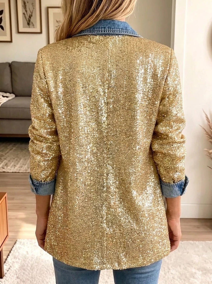 Greta | Giacca di jeans patchwork con glitter dorato