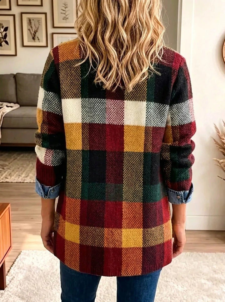 Anneliese | Giacca di jeans con motivo a quadri e superfici di colore a contrasto