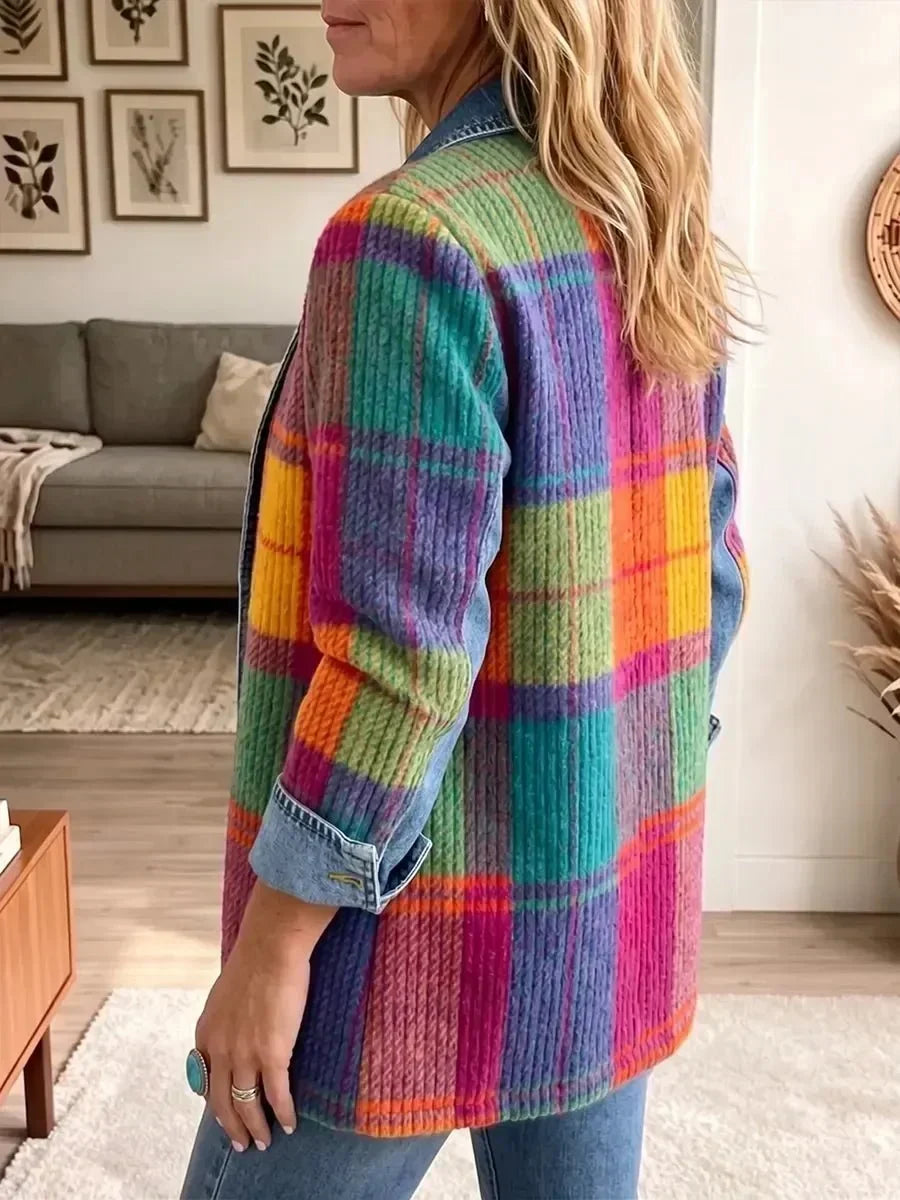 Frieda | Giacca di jeans vintage con patchwork a quadri