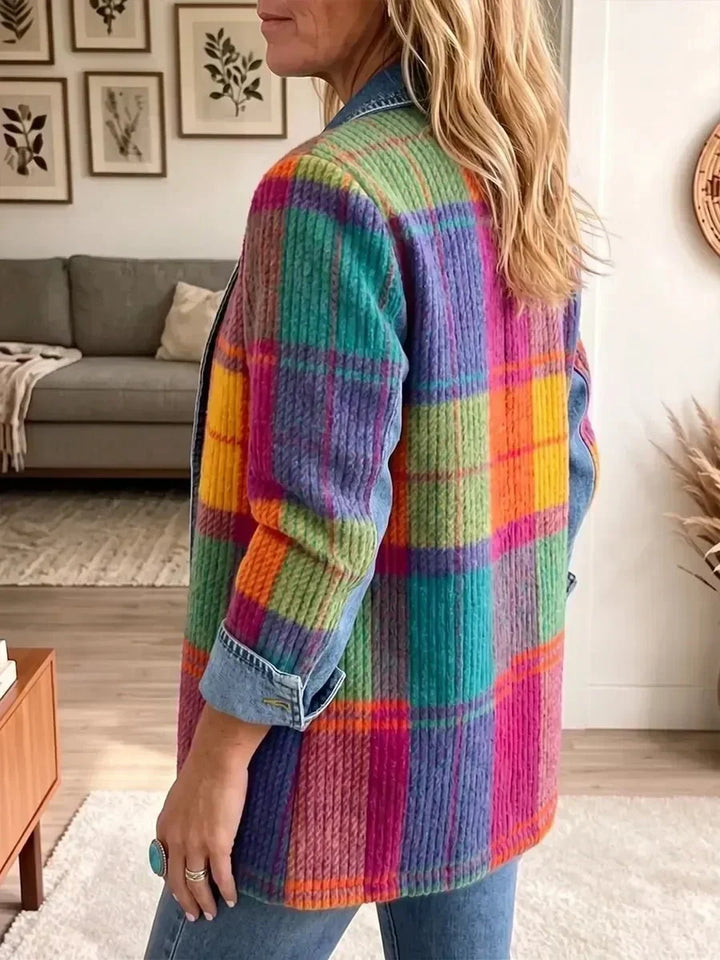 Frieda | Giacca di jeans vintage con patchwork a quadri