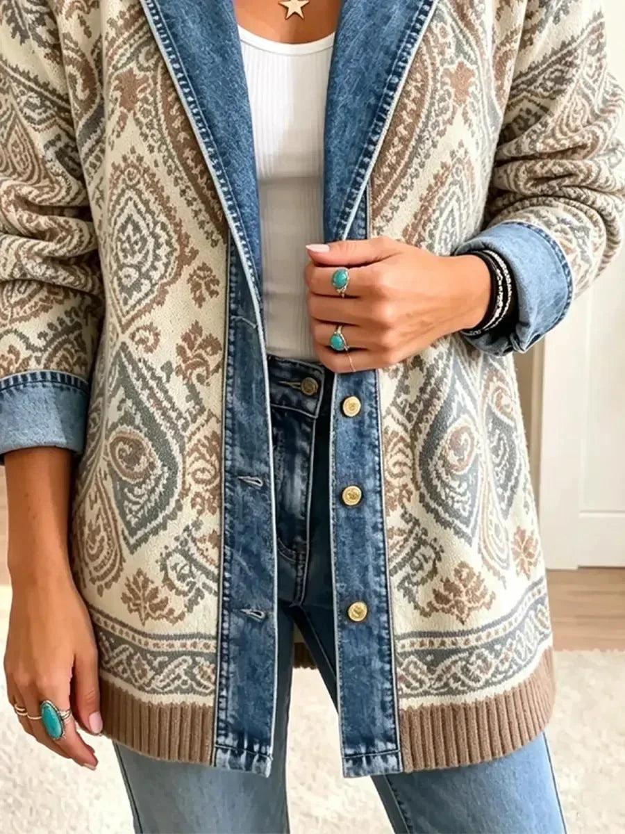 Johanna | Giacca di jeans retro con patchwork Boho