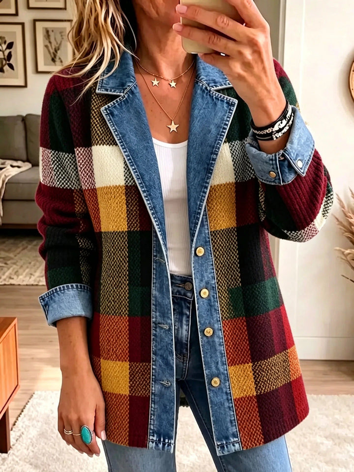 Anneliese | Giacca di jeans con motivo a quadri e superfici di colore a contrasto