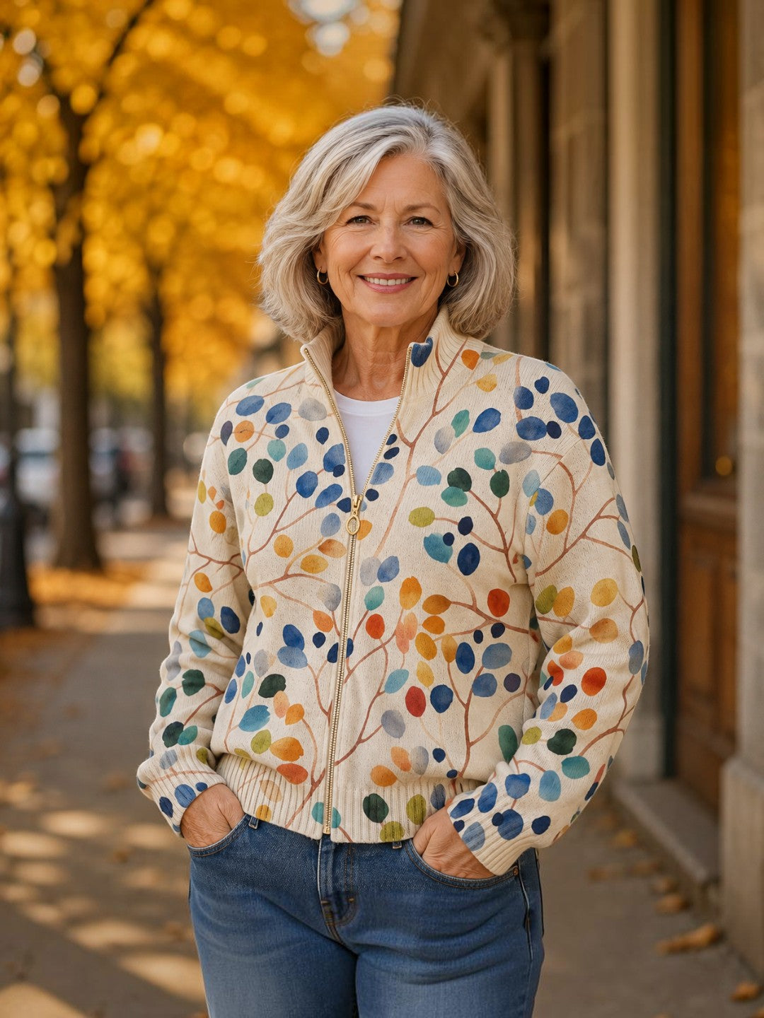 Ambra | Cardigan con motivo di foglie colorate