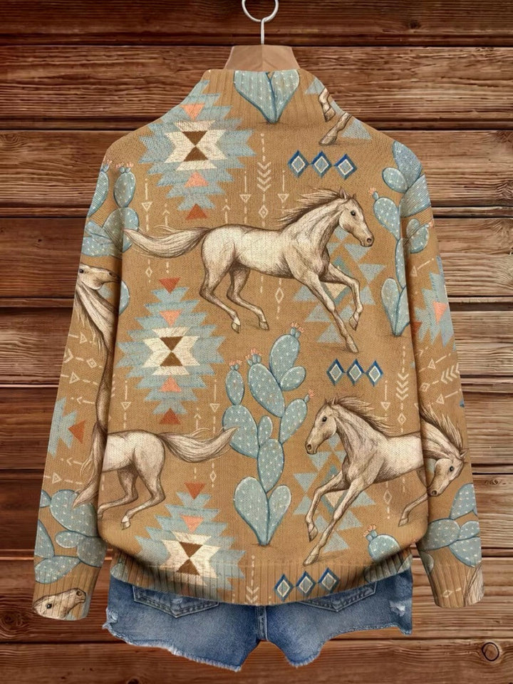 Bianca | Cardigan con motivo di cavalli e cactus