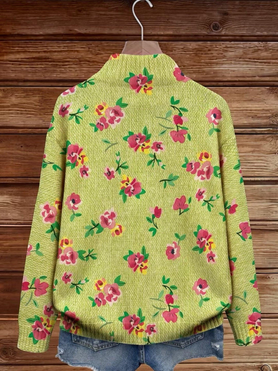 Elena | Cardigan verde con motivo floreale
