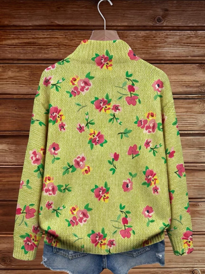 Elena | Cardigan verde con motivo floreale