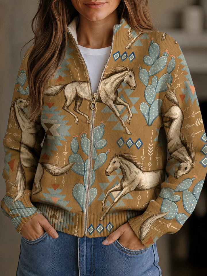 Bianca | Cardigan con motivo di cavalli e cactus