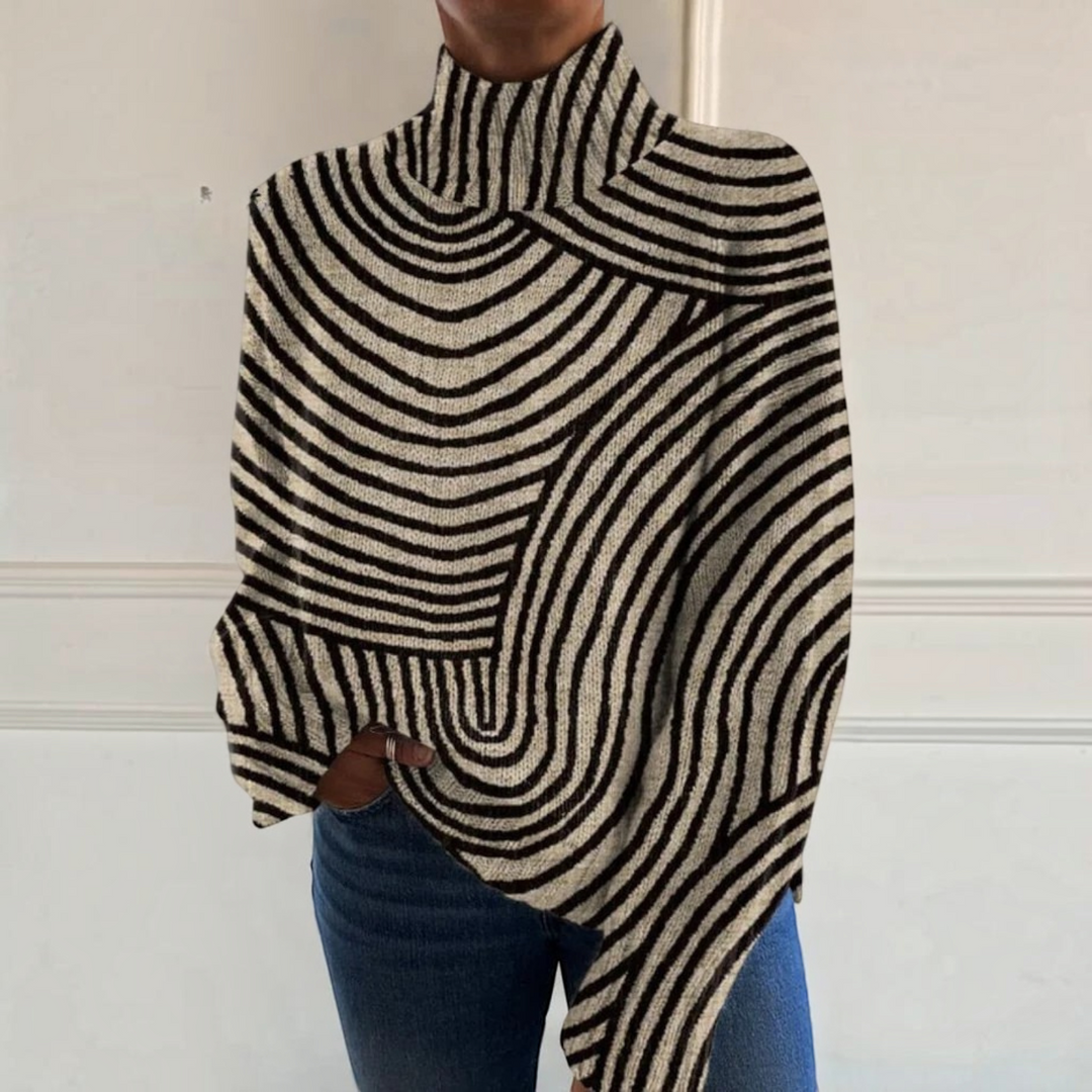 Louise | Maglione a collo alto nero e crema con righe