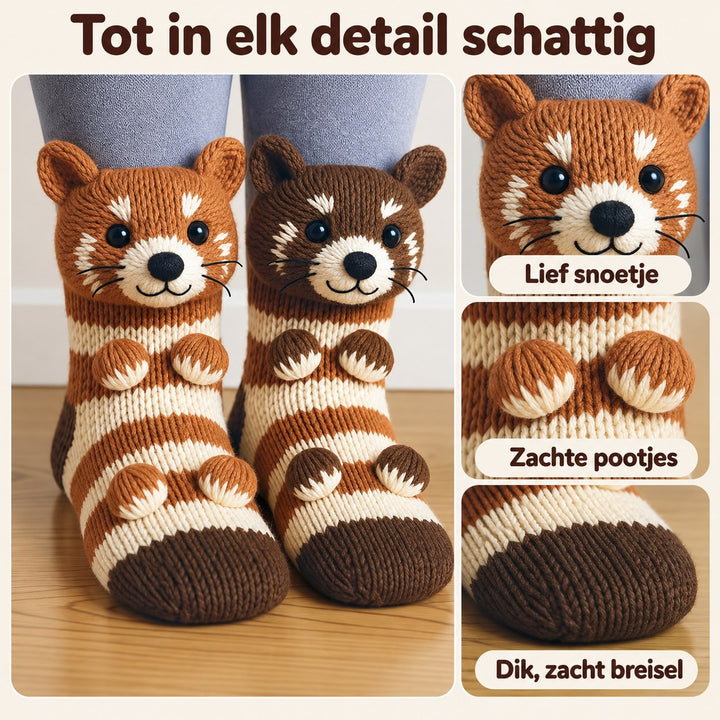 Noor | Calzini Coccolosi a Righe Panda Rosso
