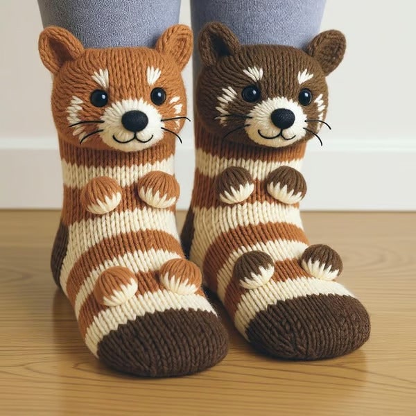 Noor | Calzini Coccolosi a Righe Panda Rosso