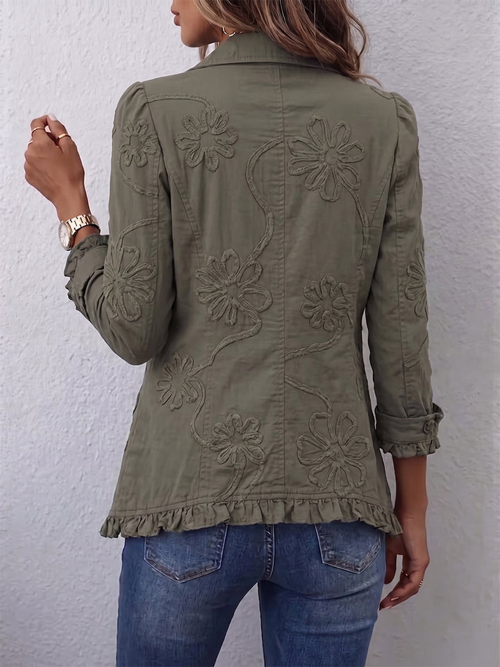 Fiorella | Giacca utility boho-chic con ricamo floreale e ruches