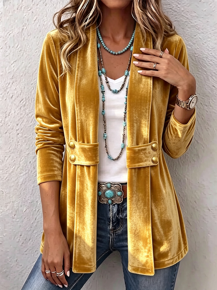 Valentina | Cappotto vintage lungo con colletto a revers e dettagli con bottoni