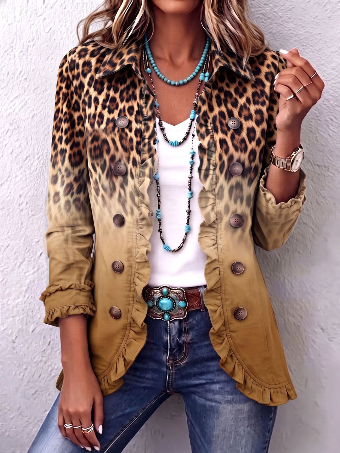 Susanna | Giacca blazer con ombré leopardato e ruches