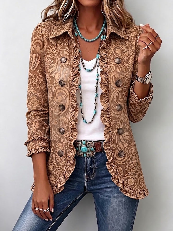 Giovanna | Giacca boho con stampa floreale e dettagli a ruches