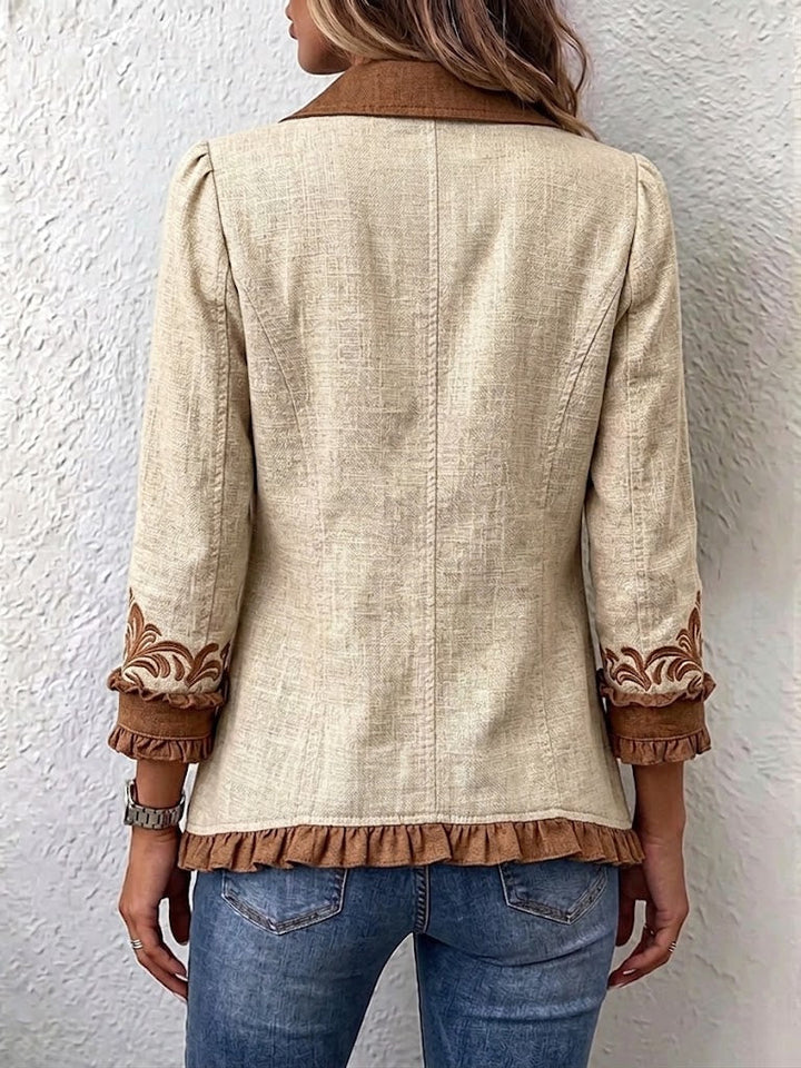 Melania | Giacca boho vintage con stampa floreale e ruches